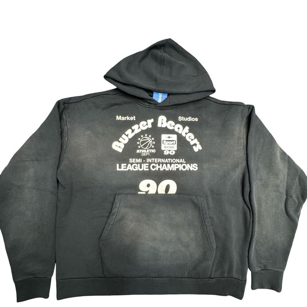 Market Studios Buzzer Beaters Hoodie Men’s Medium Washed Black NWT